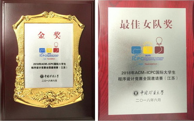我校學生獲國際大學生程序設計競賽全國邀請賽(江蘇)金獎